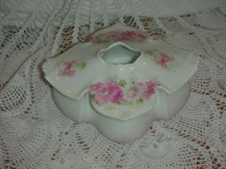 Antique China Porcelain RS Prussia Hair Receiver Pink Floral Diamond 
