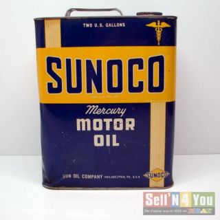Vintage Sun Oil Company Sunoco Mercury Motor Oil Two 2 Gallon Metal 