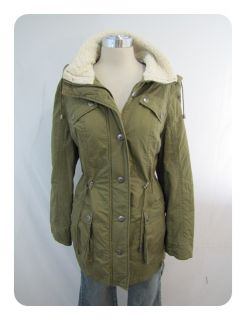 New Ambition Olive Green Hooded Long Cotton Quilted Military Coat 
