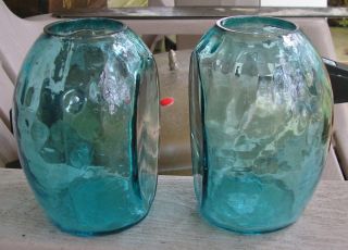 Vintage Blenko Art Glass Blue Green Book Ends Vase