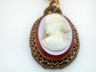 VINTAGE HARD STONE CAMEO GOLD FILLED POCKETWATCH WATCH CHAIN NECKLACE