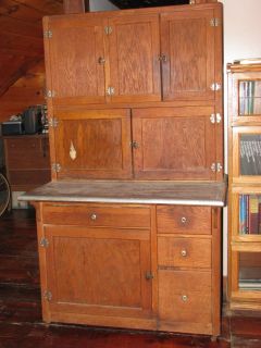 Antique Hoosier Kitchen Cabinet with Original Food Guide Want List 