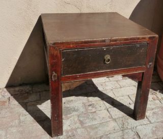 Chinese Antique Nightstand End Table Single Drawer