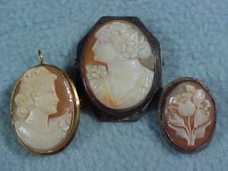Great Antique Shell Cameos Brooches Pendants Pins Sterling Silver