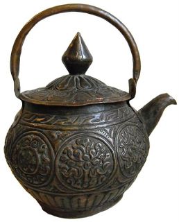 Antique Hand Beaten Copper Emboss Tibetan Kettle Teapot Pot 15 cm