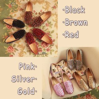 Women Punk Retro Style Spike Studded Rivets Loafers Flat Shoes Size US 