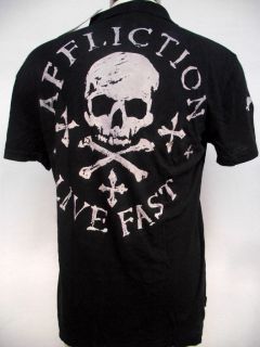 affliction smeared ink skull patch polo mens shirt