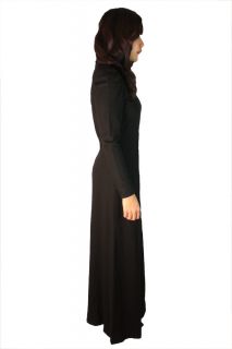 ANNE FOGARTY Black L/S Turtleneck Maxi Dress w/Puckered Sleeves