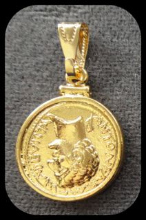 Marc Antony Cleopatra Cast Coin and Bezel 24K Gold Plated Pendant or 