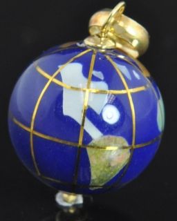 Estate Vtg Michael Anthony 14K Gold Gemstone Enamel Globe Earth 3D 