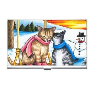 business card holder art painting cat 318 winter