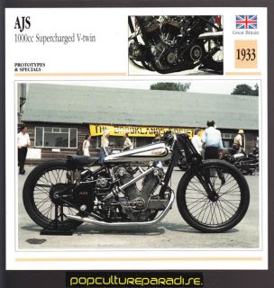 1933 ajs 1000 cc supercharged v twin motorcycle card from
