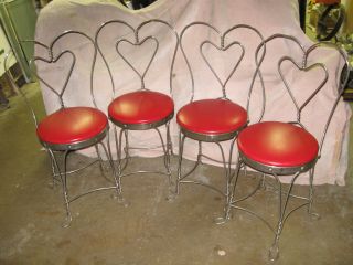 Antique Ice Cream Parlor Sweet Heart Chairs   Soda Fountain Coca Cola 