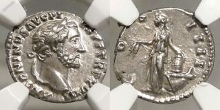 NGC Certified Choice AU Rome Antoninus Pius COS IIII Annona Silver 