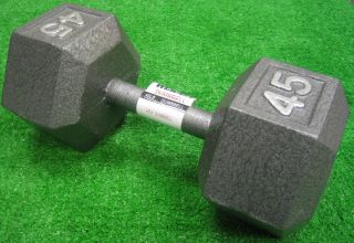 45lbs Pounds Hex Dumbell 45 lbs Dumbbell Solid Cast Iron Steel Grey 