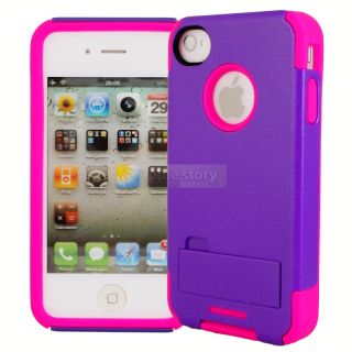 Rugged Strong Durable Stand Combo Hard Soft Case Cover For iPhone 4 4S