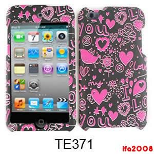 For iPod Touch 4th Gen 4G Pink Heart Black Cell Phone Case Cover Skin 