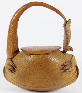 Vintage Genuine Armadillo Hide Artisan Tan Hard Shell Handbag Purse 