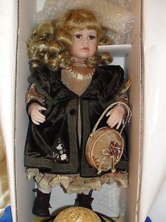 Seymour Mann Alexis Victorian Porcelain Doll brown green velvet velour 