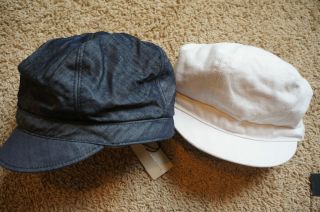 NWT Burberry Kelly Newsboy Hat Cap Denim Navy White M L Authentic Ret 