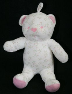 amy coe lovey pink rose bud floral white bear plush