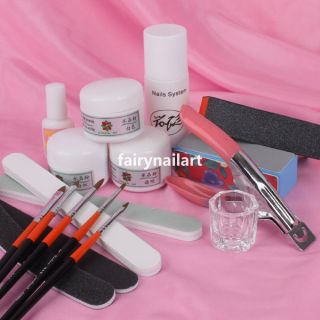 Pro Acrylic Nail Art Full Tools Kit w/ Acrylic Powder Liquid Buffer 