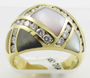 Asch Grossbardt 14k Gold Diamond Multi Color Inlaid Gemstone MOP Ring 