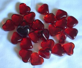 Lot of 25 Red Glass Hearts. Great for wedding favors, crafts, flower 