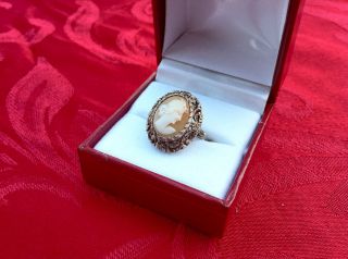BEAUTIFUL ANTIQUE VICTORIAN ESTATE CARVED SHELL CAMEO SILVER RING SIZE 