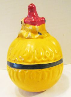 Vintage Antique Clown Roly Poly Circus Toy Hard Plastic Compo Yellow 