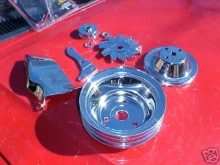 chrome pulleys alt br ackets for long w p sbc
