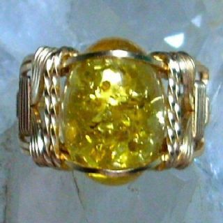 Baltic Amber Cabochon Gemstone Wire Ring in 14k Gold Filled Size 7
