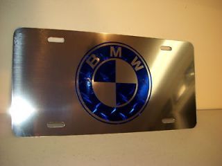 bmw blue diamond chrome metal license plate 