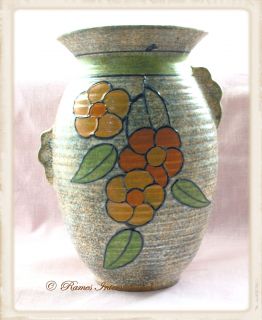 Art Deco Burleigh Ware Vase w Handles Flowers Charlotte Rhead Marked C 