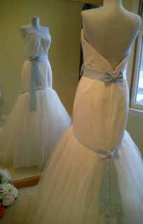 Amelie Fit and Flare Wedding Dress Gown with Light Blue Accents Size 