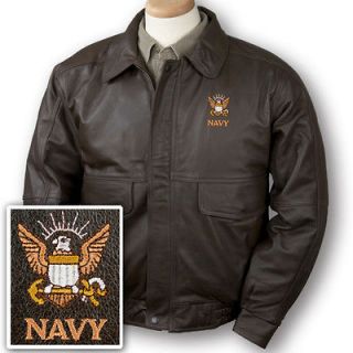 us navy logo burk s bay buffed leather bomber jacket