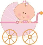 33488 clipart of a curious baby girl in a pink carriage peeking over 