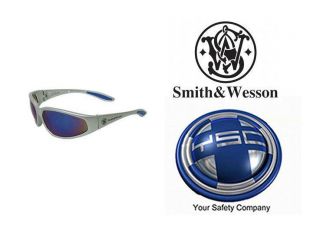 Smith & Wesson 38 Special Safety Glasses Silver Frame Blue Mirror Lens 