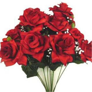   Rose Bush w 12 RED Roses Silk Flowers Artificial Wedding Arrangements