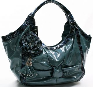 Navy Blue Patent Arcadia USA Handbag Bag Hobo Flower Tote