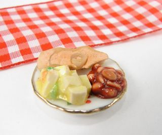   Miniature Food Dinner Plate Ham Potato Salad Baked Beans