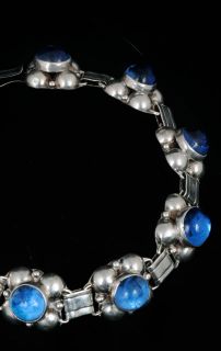 Los Ballesteros Vintage Mexican Silver Bracelet Sapphire Blue Glass 