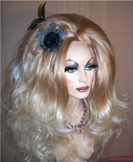 Drag Queen Wig Big Teased Out Rooted Blonde Curls Long