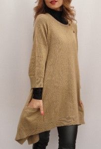 BN Vanessa Bruno Beige Wool Blend Knit Dress Jumper with Pockets UK8 