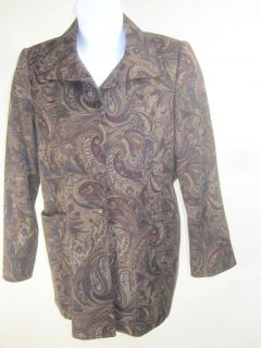 Linda Allard Ellen Tracy size 12 Paisley Print Wool Blend Snap Coat 