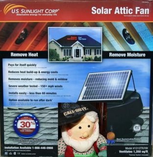 New Solar Powered Attic Fan 1010TR HW Save Electric 30 Tax Credit 