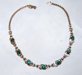 Vintage Barclay Green Rhinestones on Gold Necklace