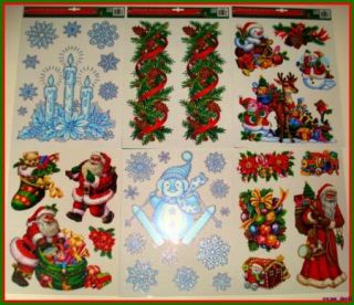 Christmas Vinyl Window Clings Snowflake Santa Decoration 6 Piece #683 