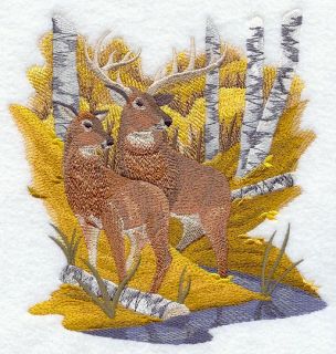 Autumn Deer Pair Machine Embroidered Quilt Block Azeb