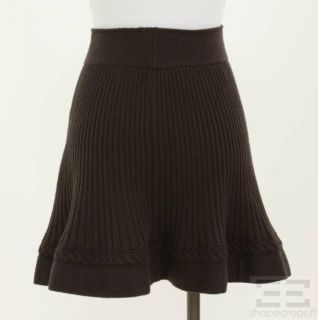 Azzedine ALAIA Brown Wool Rib Knit Flounce Skirt Size S